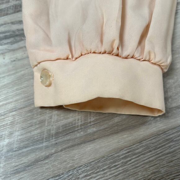 Vintage Lady Holiday Blush Lace Ruffle Blouse Pearl Button Victorian Top - Picture 3 of 6